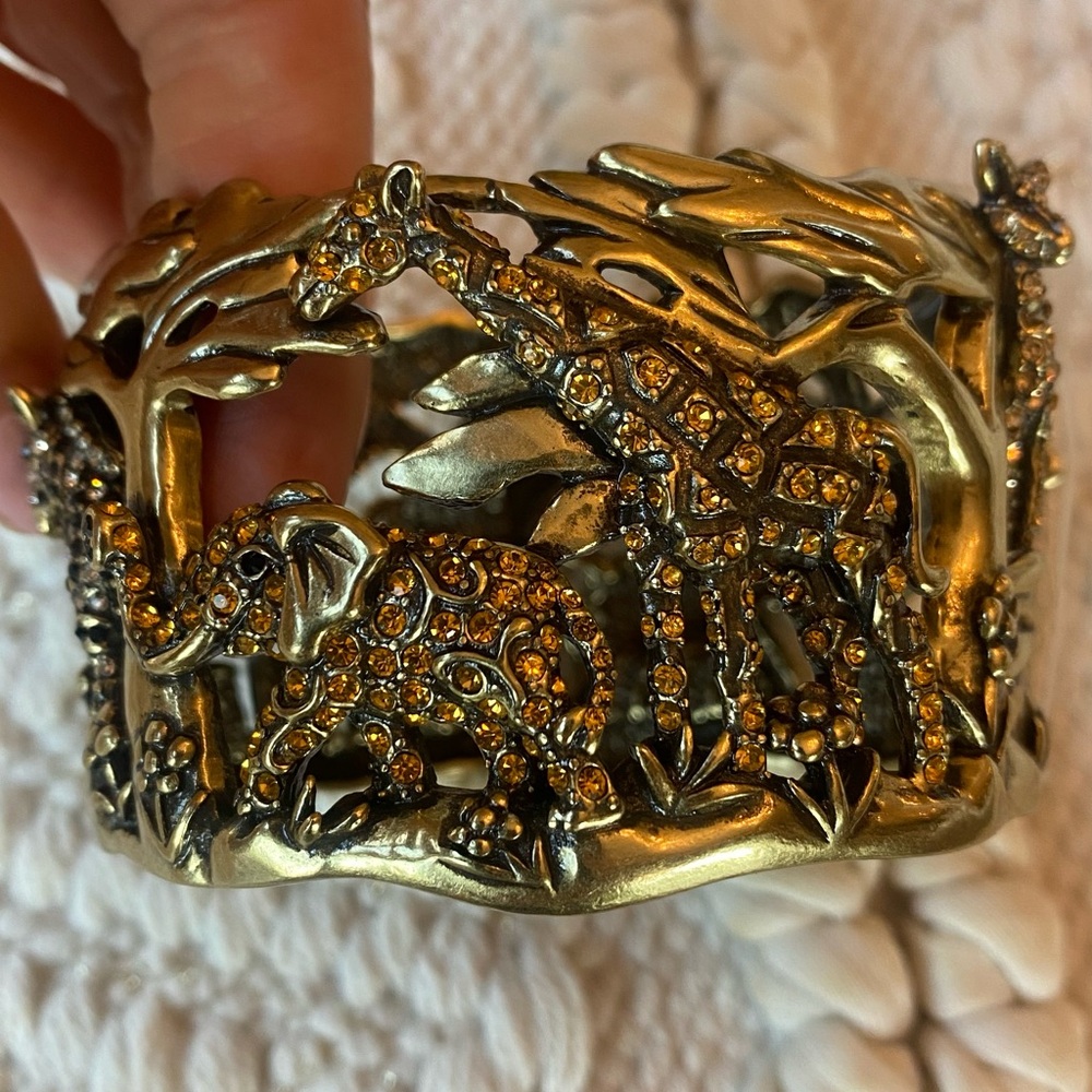 Chico's Gold-Tone Safari Animal Rhinestone Cuff Bracelet